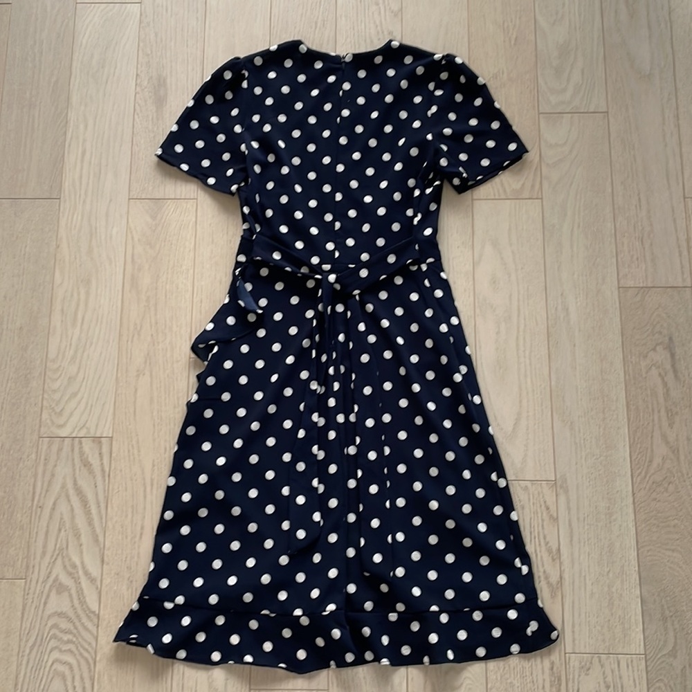 Suzy Shier Navy Blue and White Polka Dot Wrap Dress - Picture 5 of 8